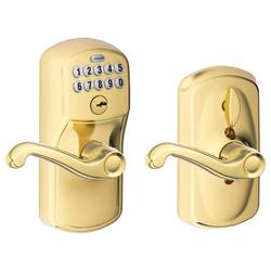 SCHLAGE FE595 PLY 505 FLA Plymouth Keypad Entry with Flex-Lock and Flair Style Levers, Bright Brass
